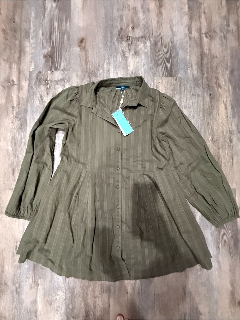 Olive Green Button-Front Peplum Tunic - Women